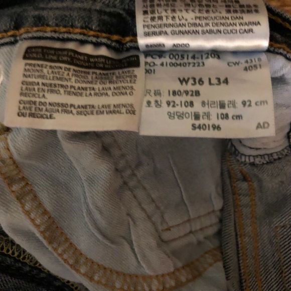 Levis 505 Jeans Mens Size 36x34 Straight Fit All Cotton Dark Wash - Picture 4 of 5